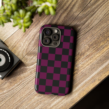 Trendy Plum & Black Checked Pattern Phone Case - Purple Phone Case