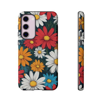Samsung Galaxy S23 Plus / Glossy Phone Case - Pop Art Daisies Illustration ’Red & Orange’ Phone Case