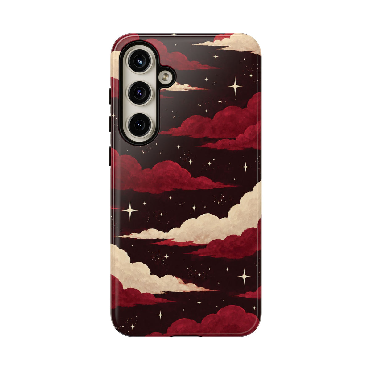 Illustrated Crimson Red Clouds & Stars Phone Case