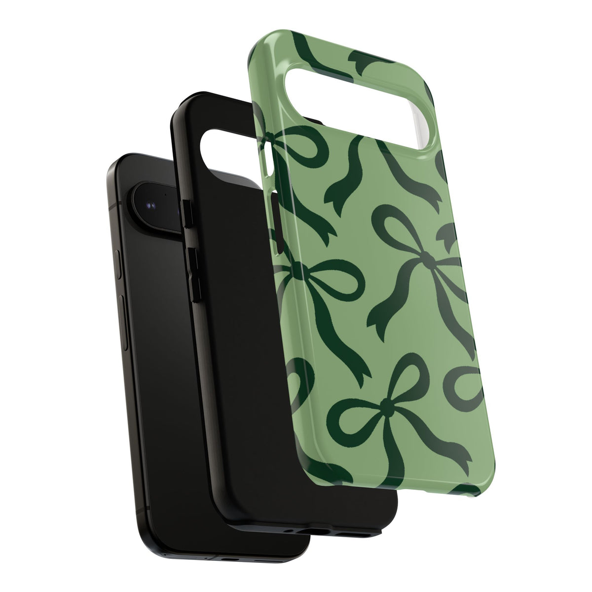 Bold Sage Green and Forest Green Bow Pattern Phone Case - Green Phone Case