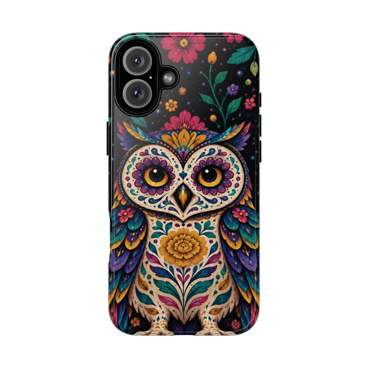 Vibrant Purple and Teal Calavera Owl Phone Case - Multicolor Phone Case - iPhone 16 Plus / Glossy