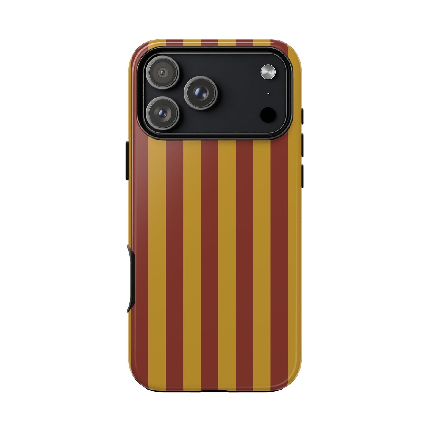 iPhone 17 Pro Max / Glossy Phone Case - Trendy Mustard & Burgandy Stripe Pattern Phone Case