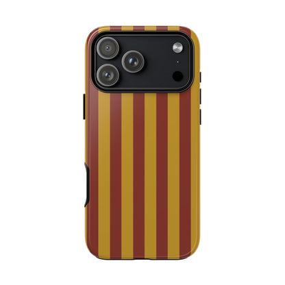 iPhone 17 Pro Max / Glossy Phone Case - Trendy Mustard & Burgandy Stripe Pattern Phone Case