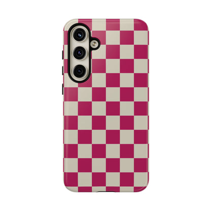 Samsung Galaxy S24 Plus / Glossy Phone Case - ’Pink & White Checkered Pattern’ Phone Case