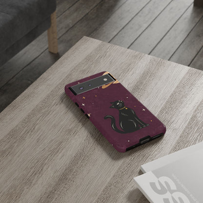 Whimsical Plum Celestial Black Cat Phone Case