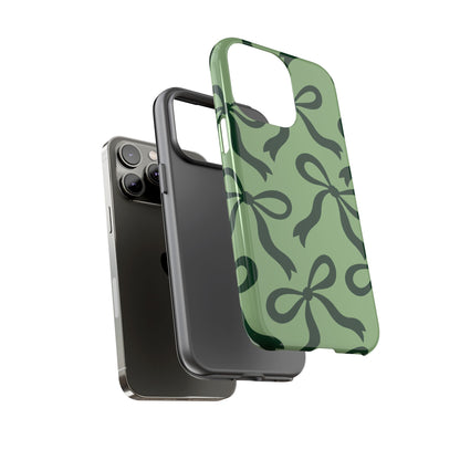 Bold Sage Green and Forest Green Bow Pattern Phone Case - Green Phone Case