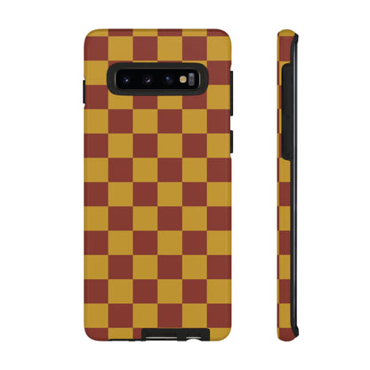 Samsung Galaxy S10 / Glossy Phone Case - Trendy Mustard & Burgandy Checked Pattern Phone Case