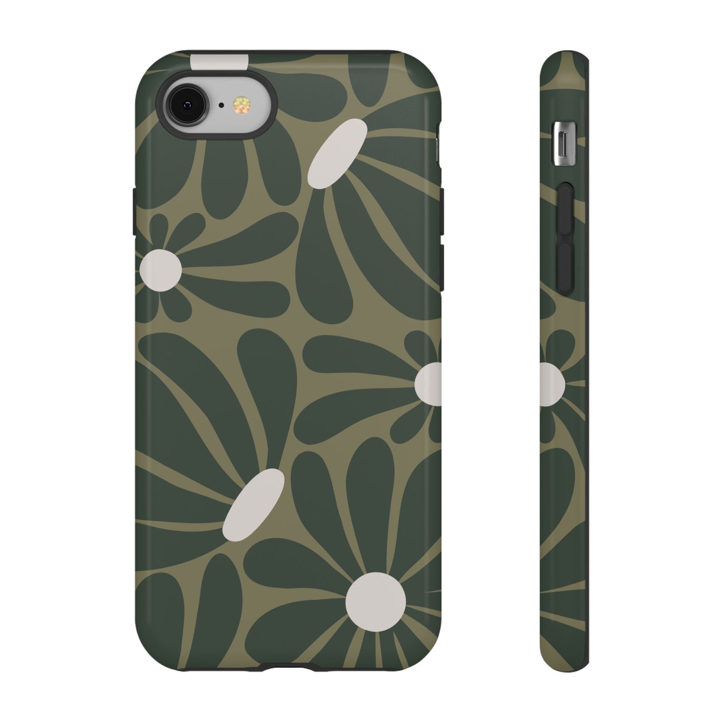 iPhone 8 / Glossy Phone Case - ’Retro Olive Green Daisy Pattern’ Phone Case