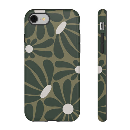 iPhone 8 / Glossy Phone Case - ’Retro Olive Green Daisy Pattern’ Phone Case