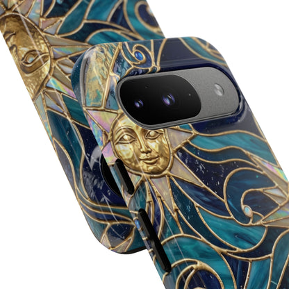 Elegant Teal & Gold Celestial Suns Phone Case