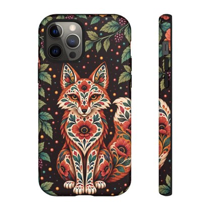 Vibrant Terracotta and Teal Calavera Fox Phone Case - Multicolor Phone Case - iPhone 12 Pro / Glossy