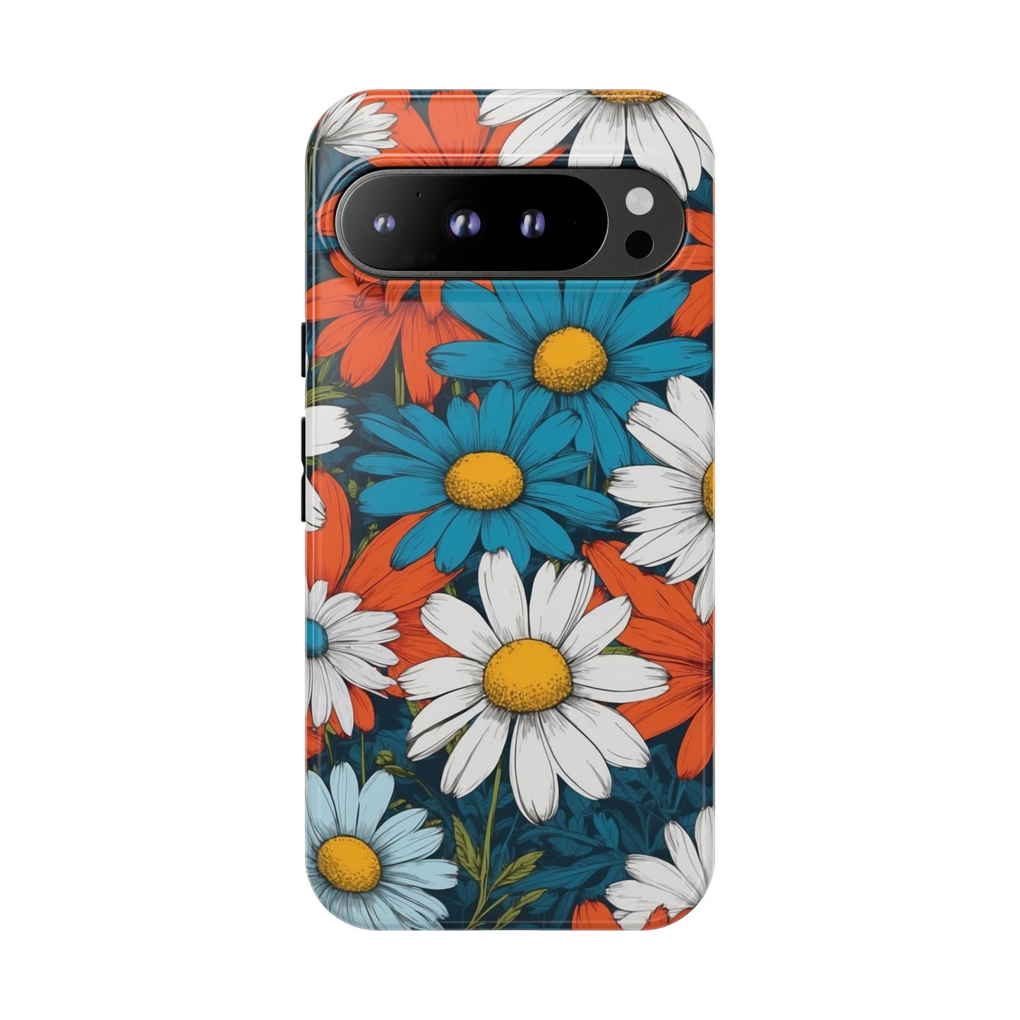 Google Pixel 9 Pro XL / Glossy Phone Case - Pop Art Daisies Illustration ’Red & Blue’ Phone Case