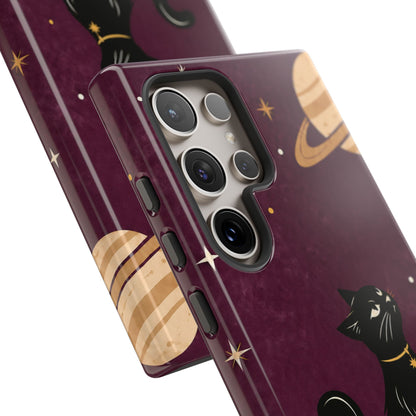 Whimsical Plum Celestial Black Cat Phone Case