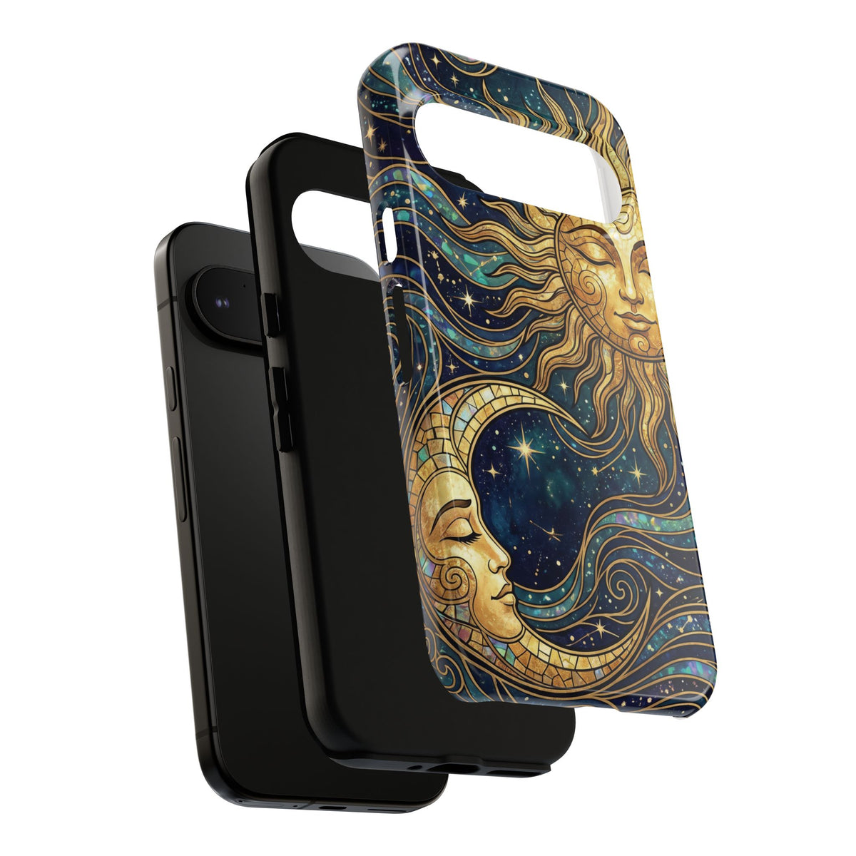 Elegant Teal & Gold Sun and Moon Phone Case