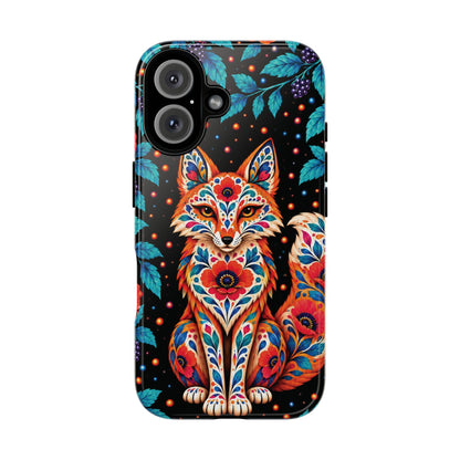 Vibrant Orange and Turquoise Calavera Fox Phone Case - Multicolor Phone Case - iPhone 16 / Glossy