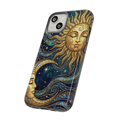 Elegant Teal & Gold Sun and Moon Phone Case