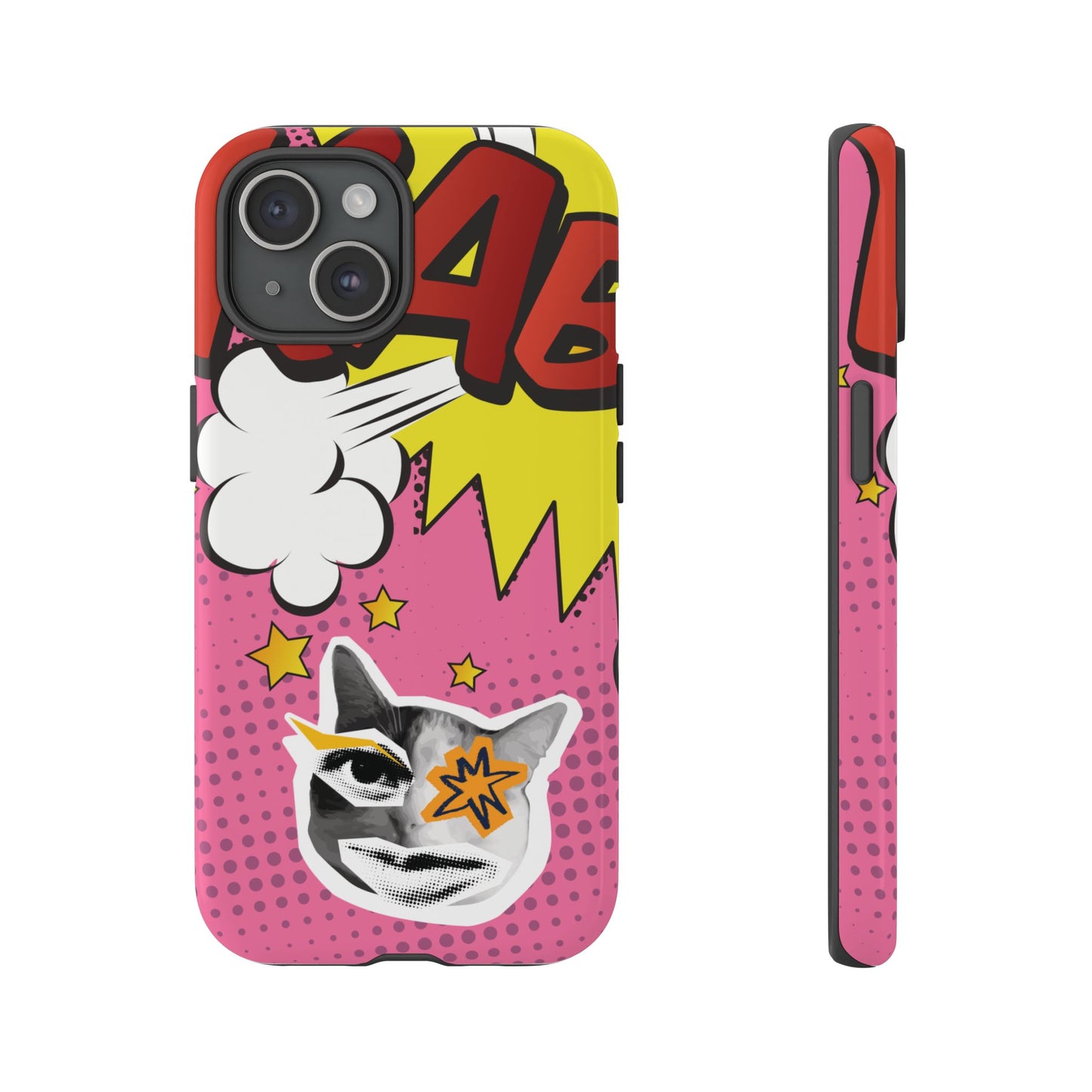 Bold Pink Pop Art Cat Phone Case - Pink Phone Case - iPhone 15 / Glossy