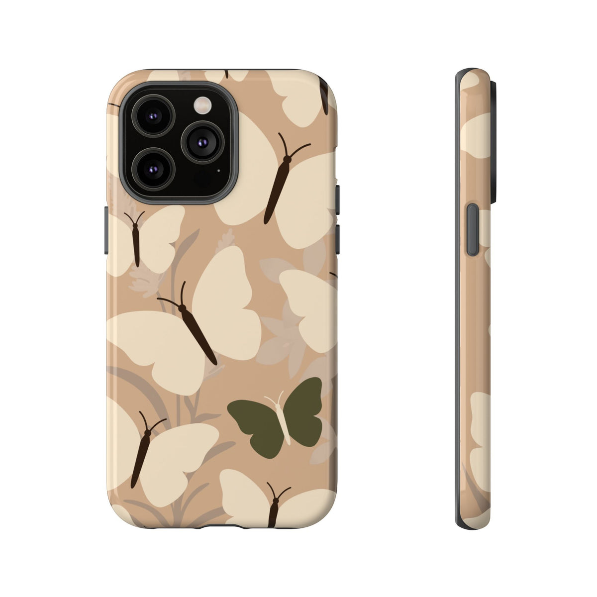 Minimalist Beige Butterfly Pattern Phone Case - Beige Phone Case - iPhone 14 Pro Max / Glossy