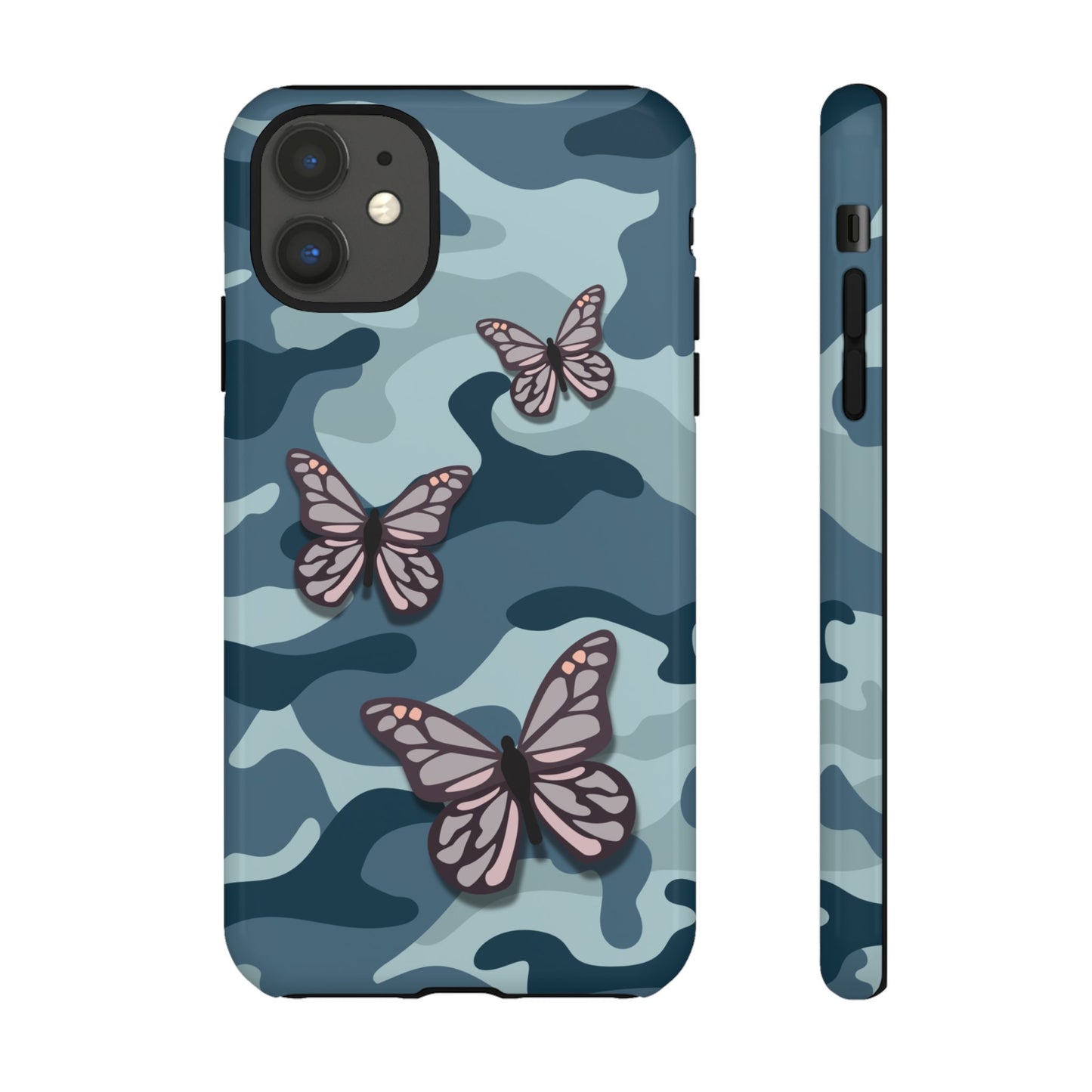 Dark Blue Butterfly Camo Phone Case - Blue Phone Case - iPhone 11 / Glossy