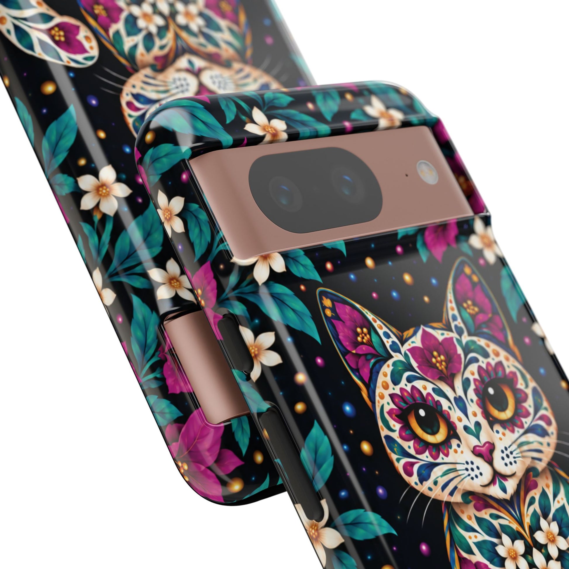 Vibrant Purple and Teal Calavera Cat Phone Case - Multicolor Phone Case