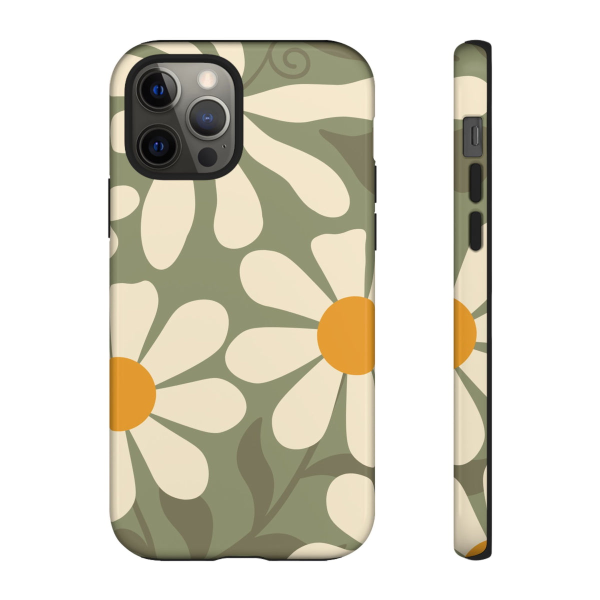 Retro Green Daisy Pattern #2 Phone Case - Green Phone Case - iPhone 12 Pro / Glossy