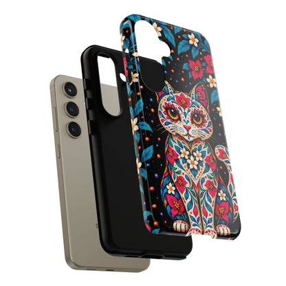 Vibrant Pink and Turquoise Calavera Cat Phone Case - Multicolor Phone Case