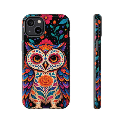 Vibrant Orange and Turquoise Calavera Owl Phone Case - Multicolor Phone Case - iPhone 14 Plus / Glossy