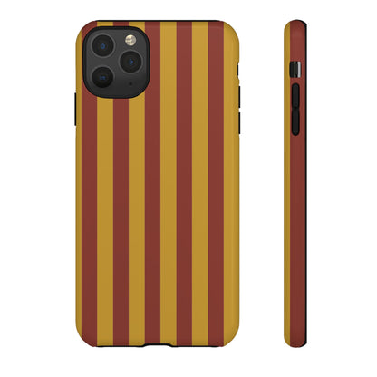 iPhone 11 Pro Max / Glossy Phone Case - Trendy Mustard & Burgandy Stripe Pattern Phone Case