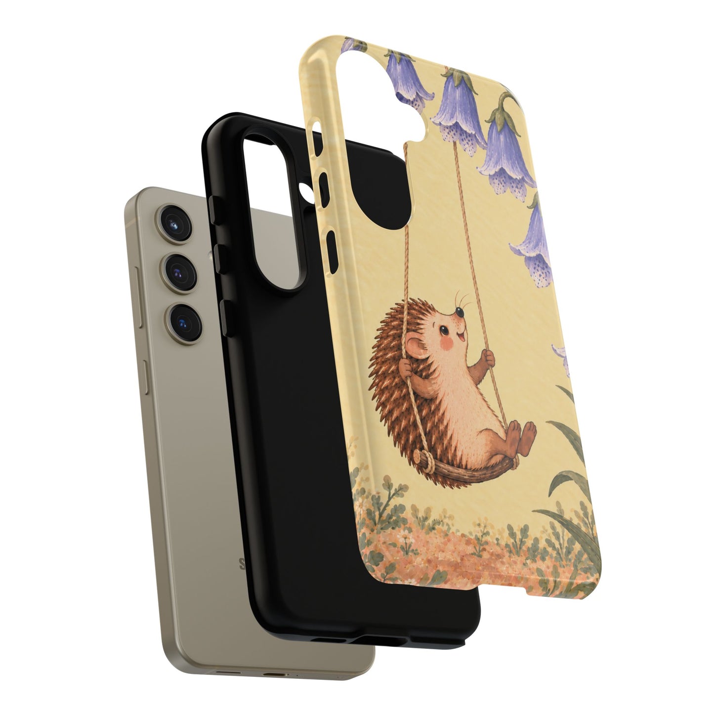 Whimsical Buttercream Hedgehog and Bluebell Phone Case - Yellow Phone Case