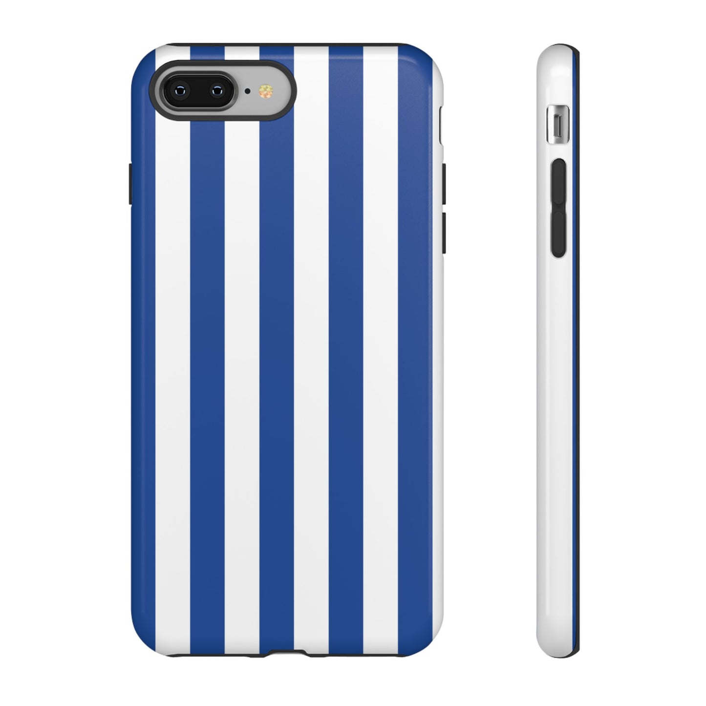 iPhone 8 Plus / Glossy Phone Case - Simple Blue & White Stripe Pattern Phone Case