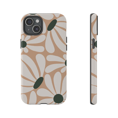 Retro Beige & White Daisy Pattern Phone Case - Beige Phone Case - iPhone 15 Plus / Glossy