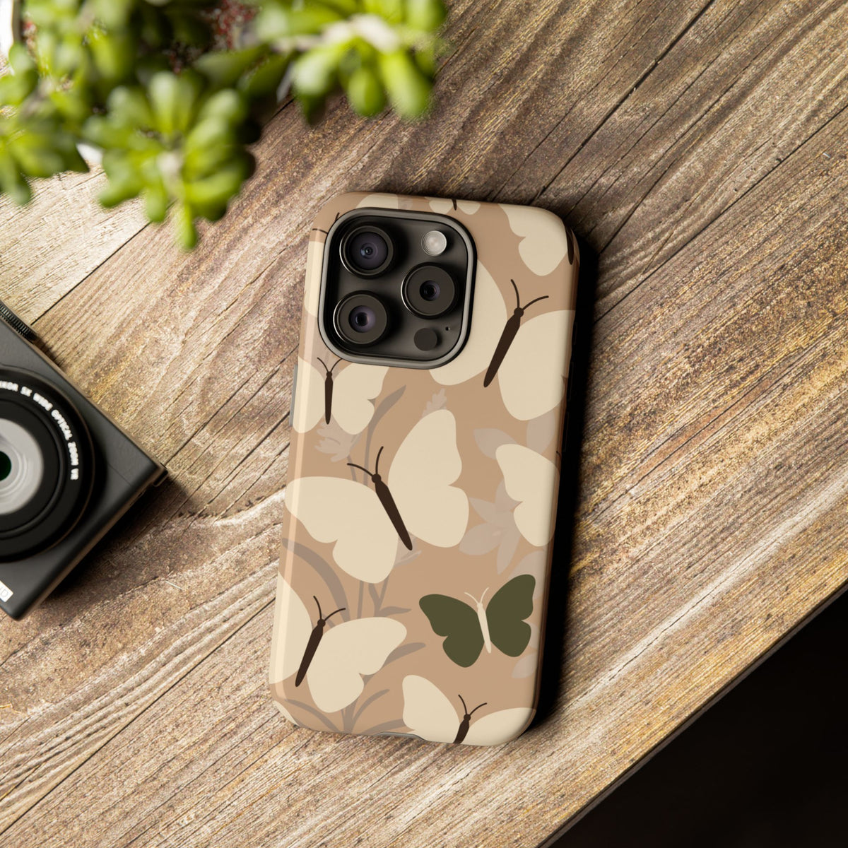Minimalist Beige Butterfly Pattern Phone Case - Beige Phone Case