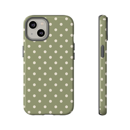 iPhone 14 / Glossy Phone Case - ’Green & White Dot Pattern’ Phone Case