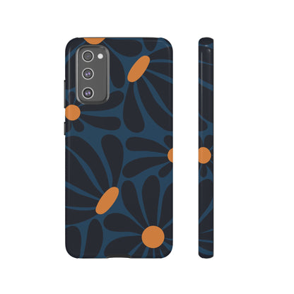 Dark Blue & Orange Daisy Pattern Phone Case - Blue Phone Case - Samsung Galaxy S20 FE / Glossy