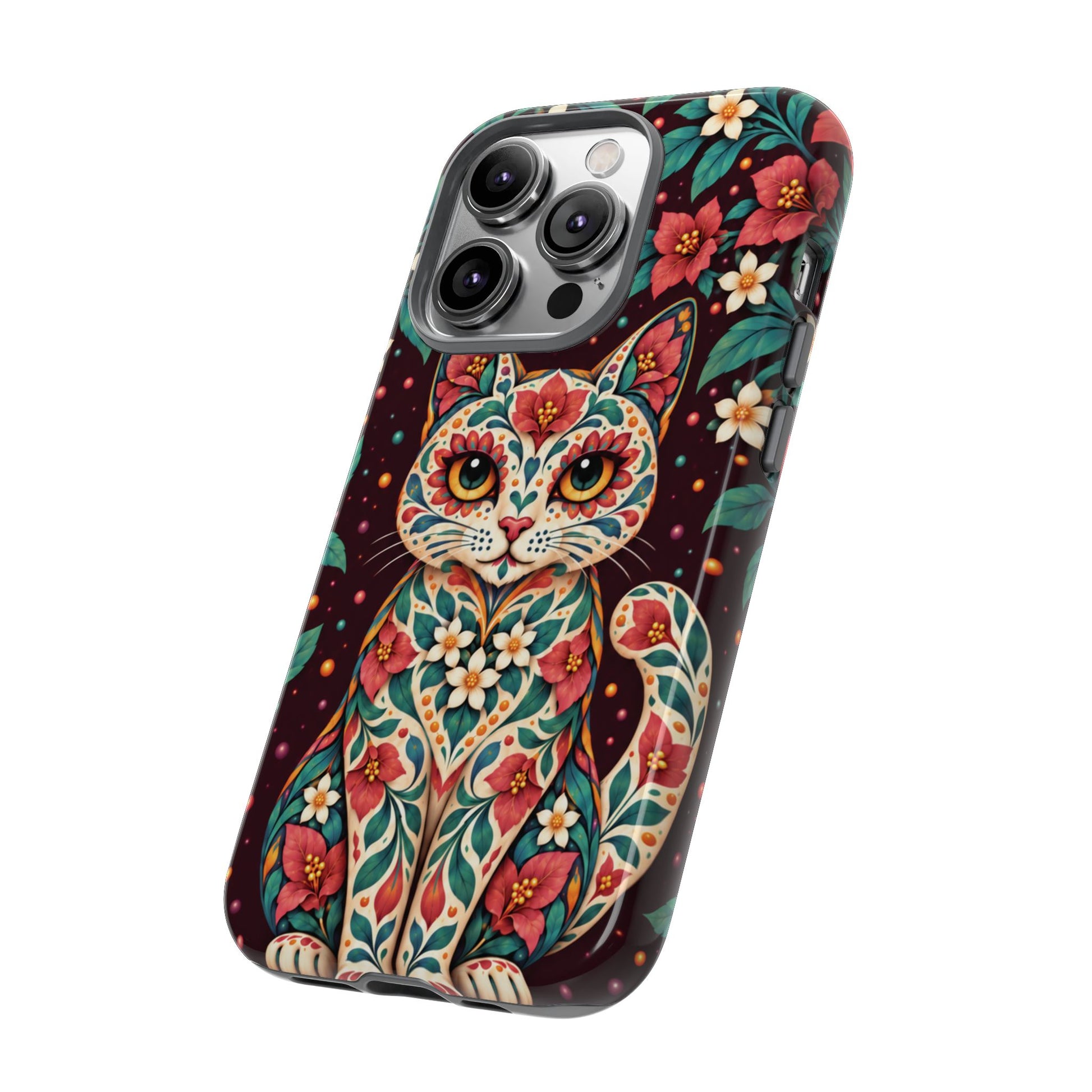 Vibrant Terracotta and Teal Calavera Cat Phone Case - Multicolor Phone Case