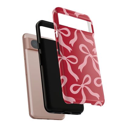 Bold Raspberry Red and Blush Pink Bow Pattern Phone Case - Red Phone Case