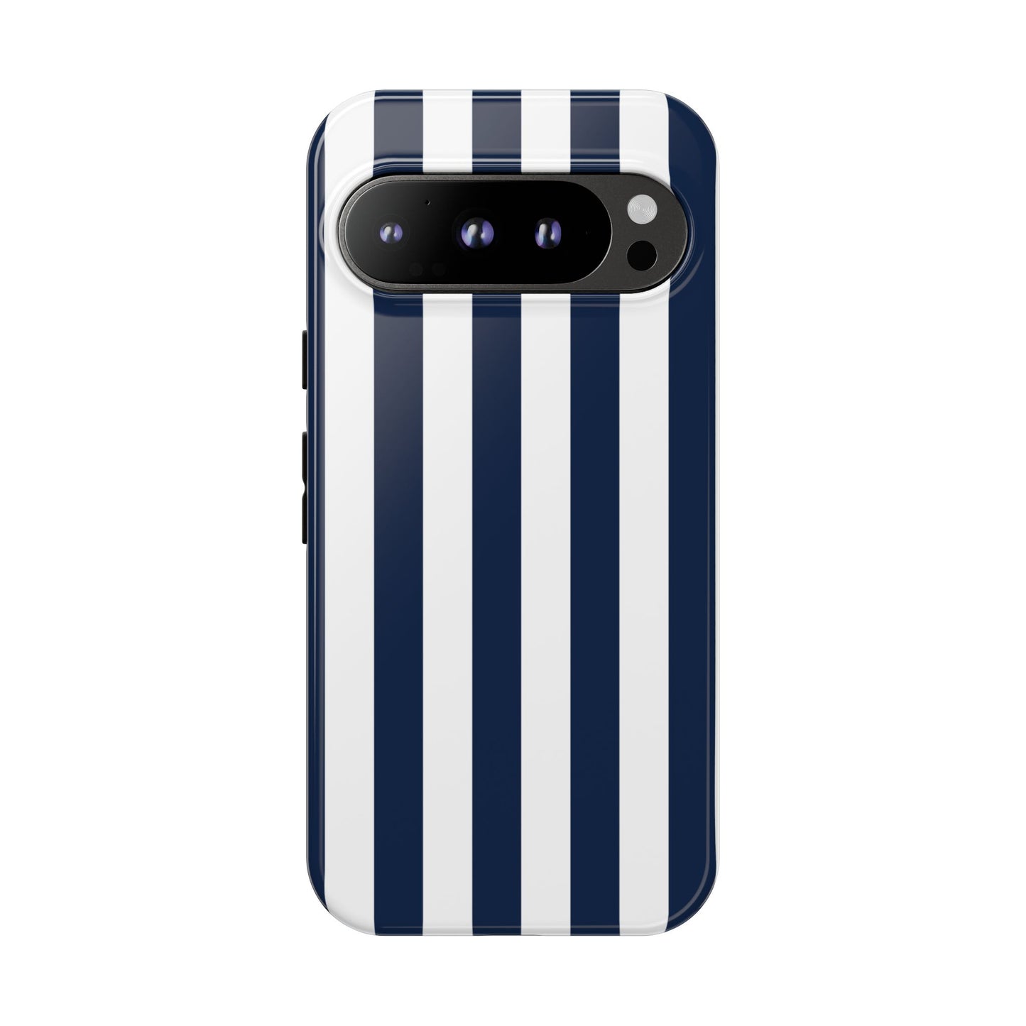 Google Pixel 9 Pro / Glossy Phone Case - Simple Dark Blue & White Stripe Pattern Phone Case