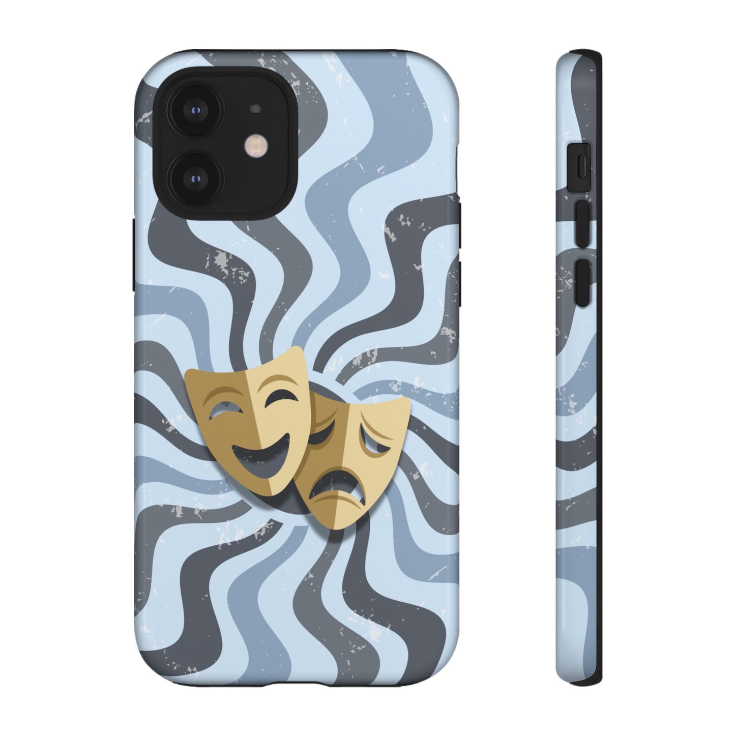 Comedy & Tragedy Masks – Blue Minimal Retro Wave Phone Case - Blue Phone Case - iPhone 12 / Glossy