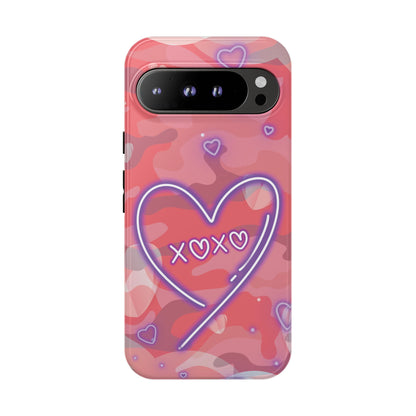 Love Heart Neon Camo Phone Case - Pink Phone Case - Google Pixel 9 Pro XL / Glossy