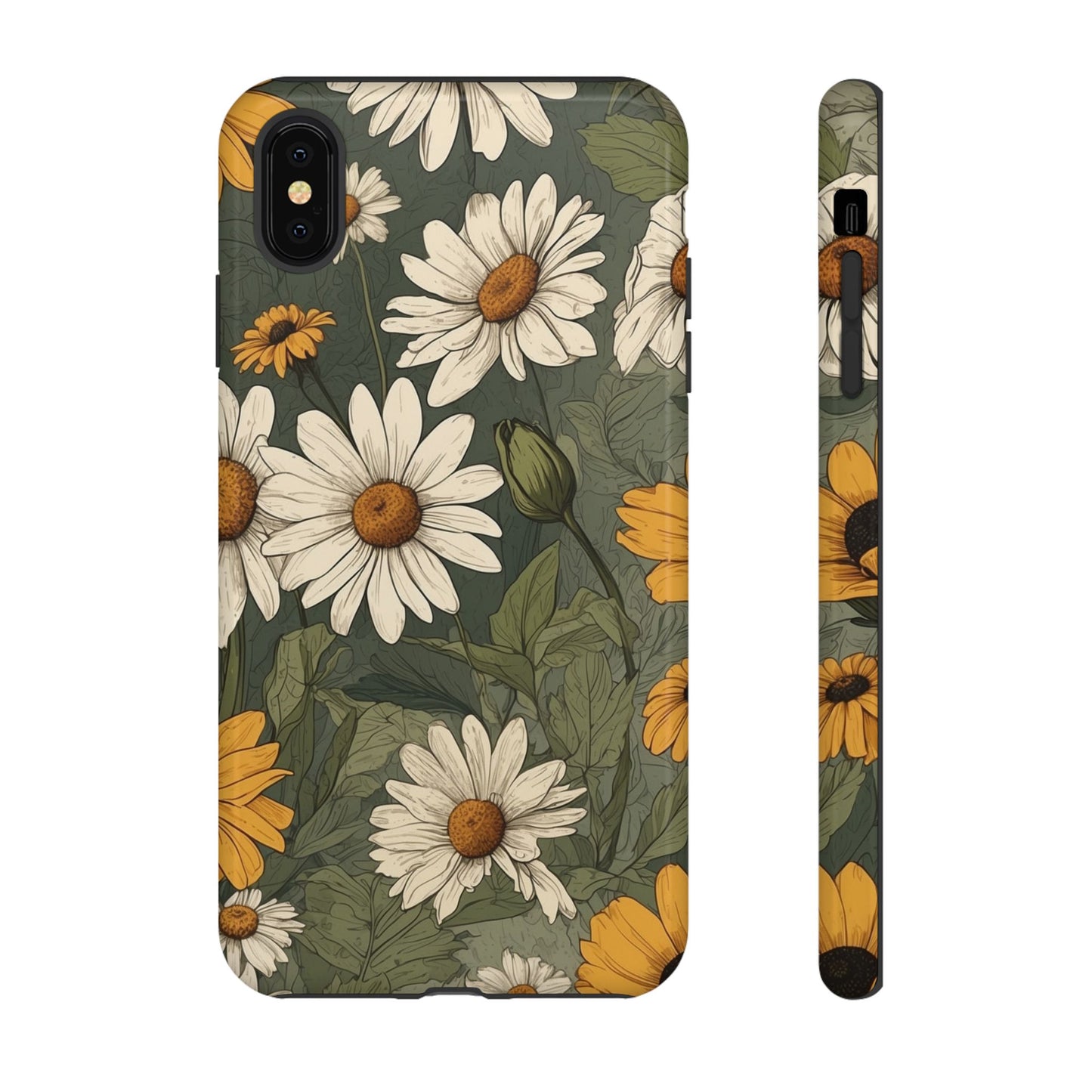 iPhone XS MAX / Glossy Phone Case - Boho Chic Daisies Floral Pattern ’White & Yellow’ Phone Case