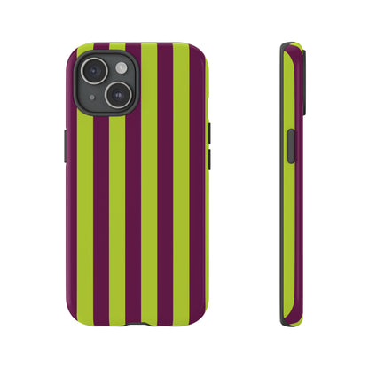 Trendy Neon Lime Green & Plum Stripe Pattern Phone Case - Green Phone Case - iPhone 15 / Glossy