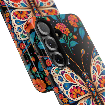 Vibrant Orange and Turquoise Calavera Butterfly Phone Case - Multicolor Phone Case