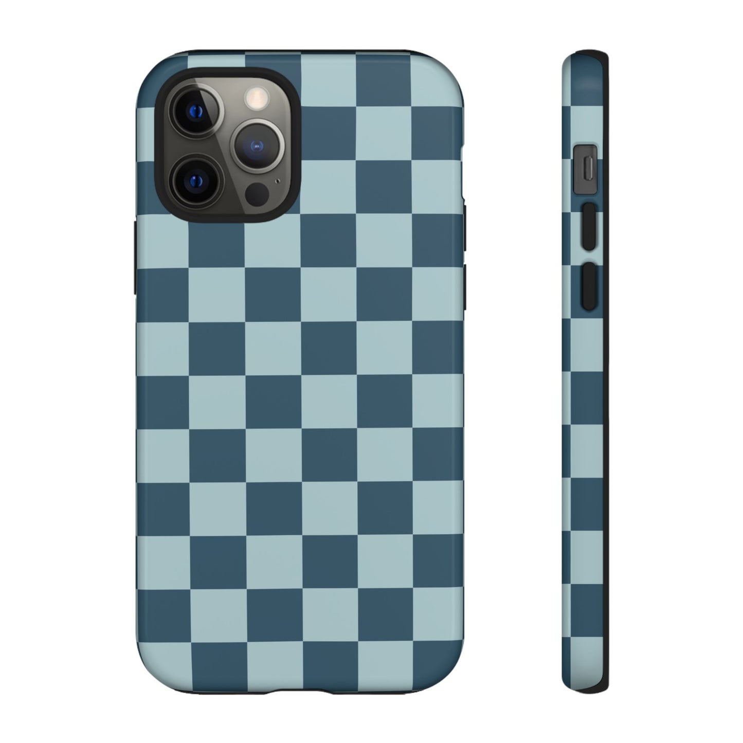 iPhone 12 Pro / Glossy Phone Case - ’Blue Checkered Pattern’ Phone Case