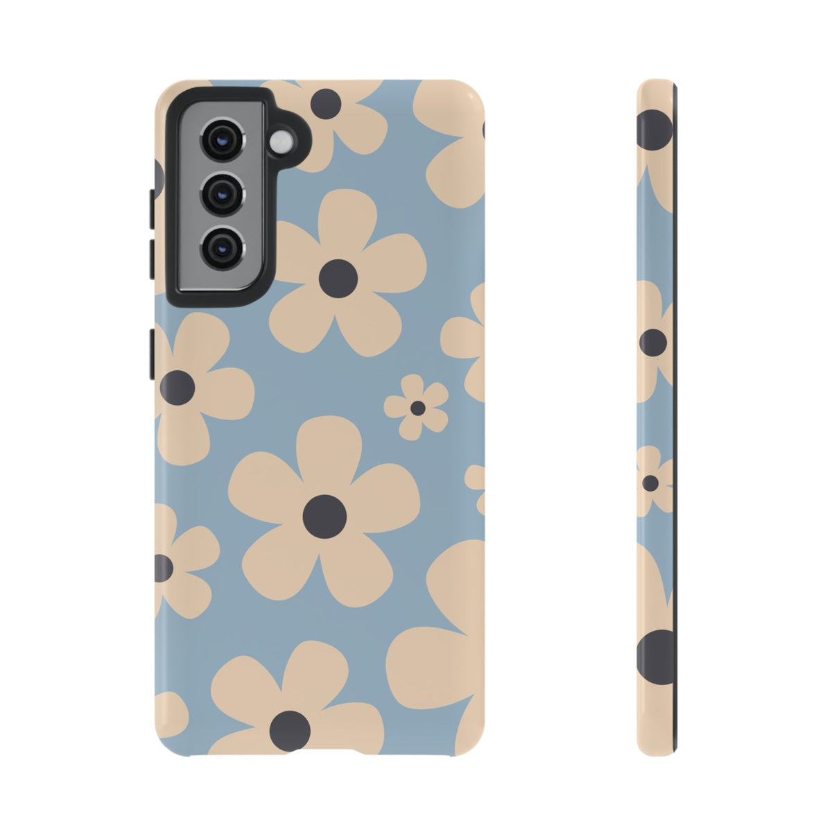 Cute Light Blue & Cream Daisy Pattern Phone Case - Blue Phone Case - Samsung Galaxy S21 / Glossy