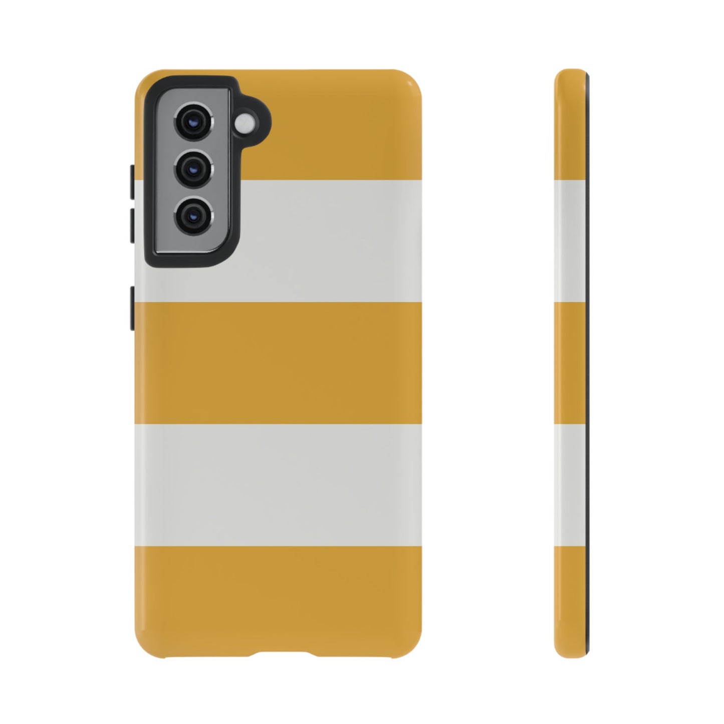 Samsung Galaxy S21 / Glossy Phone Case - Yellow & White Horizontal Stripe Pattern Phone Case