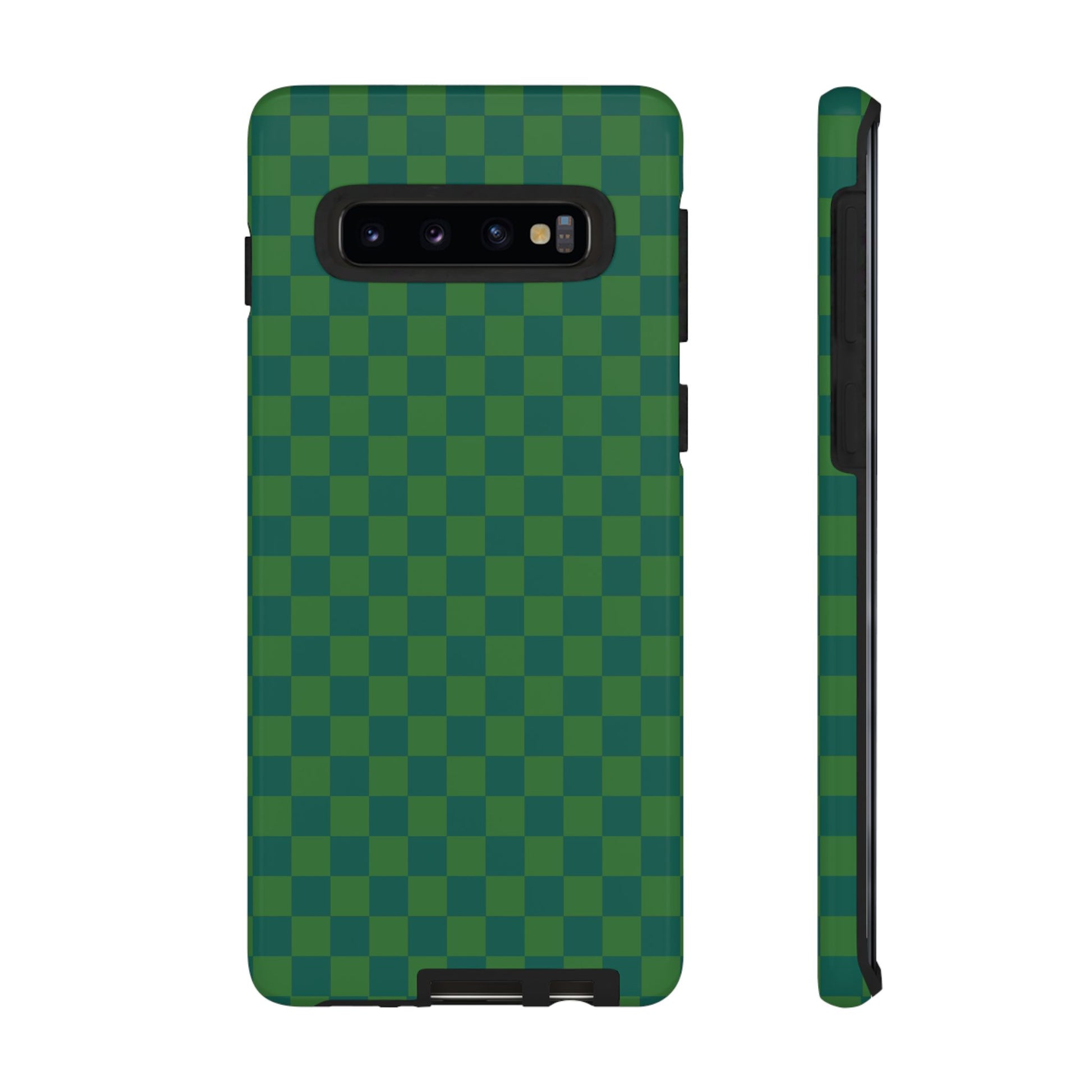 Samsung Galaxy S10 / Glossy Phone Case - ’Bold Green Checkered Pattern’ Phone Case