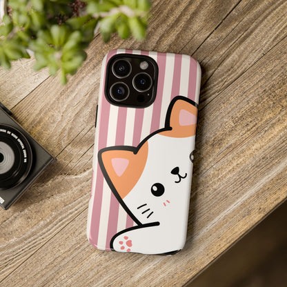 Playful Peakaboo Cat with Pink Stripe Pattern Phone Case - Pink Phone Case