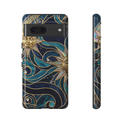 Elegant Teal & Gold Celestial Suns Phone Case