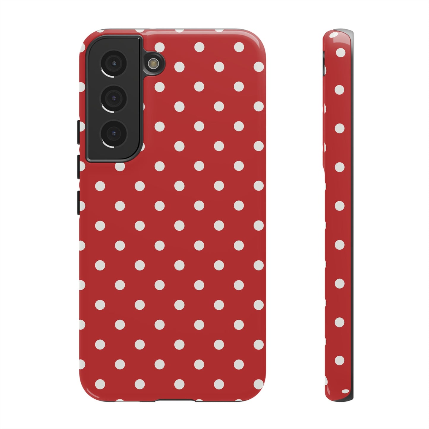 Samsung Galaxy S22 / Glossy Phone Case - Red with White Dot Pattern Phone Case