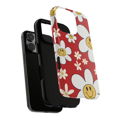Phone Case - Fun Retro Daisy Pattern with Red Background Phone Case